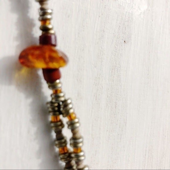 Handmade Metal Beaded Necklace with Carved Bead Focal - Picture 5 of 9